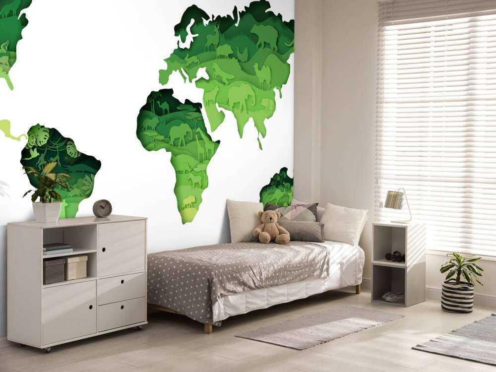 Dieren wereldkaart groen tinten
