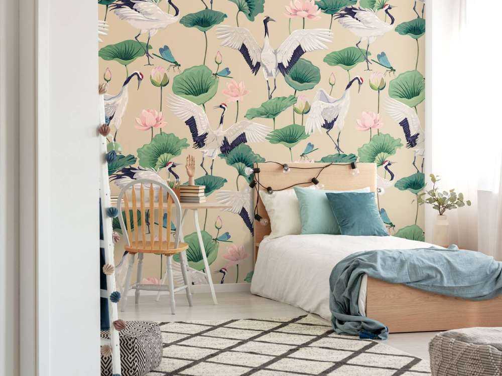 Witte kraanvogels, beige