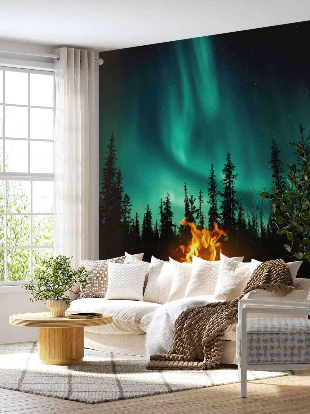 Campfire under the northern lights