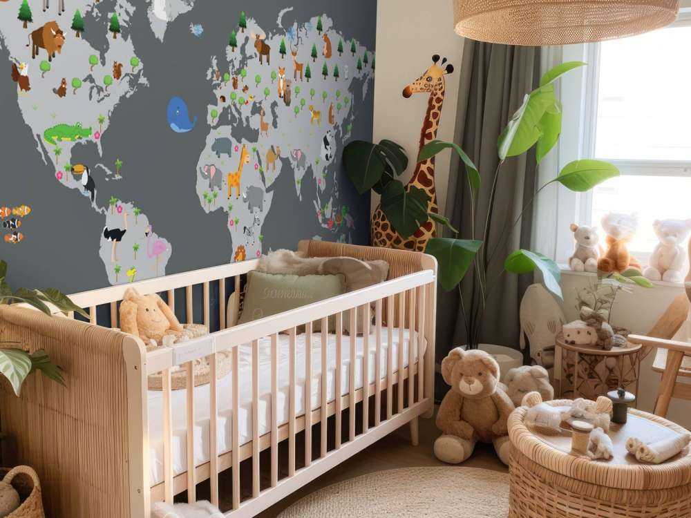 World map for children with grey background