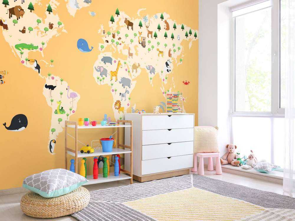 World map for children with yellow background