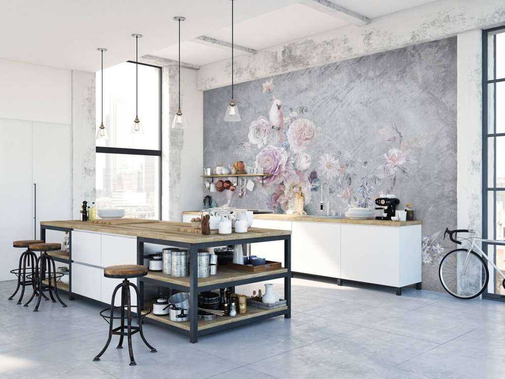 Parrots among flowers