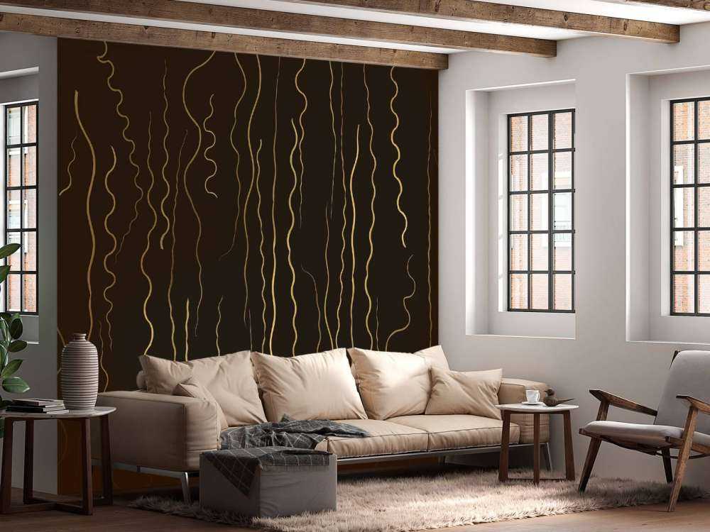 Organic lines grass gold on ebony black