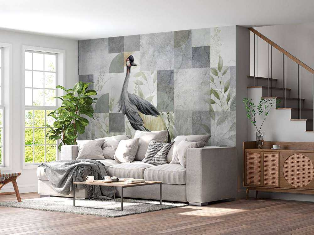 Crane among the leaves