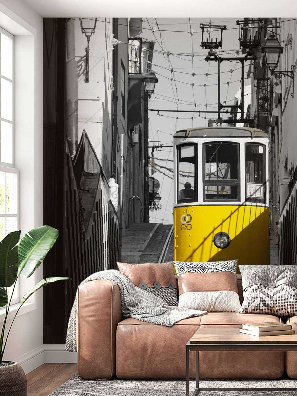 Tram black white yellow