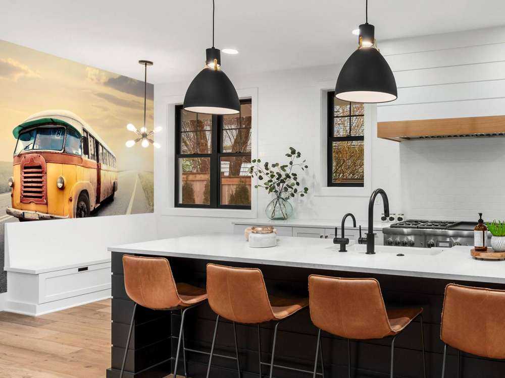 Bus on a deserted road