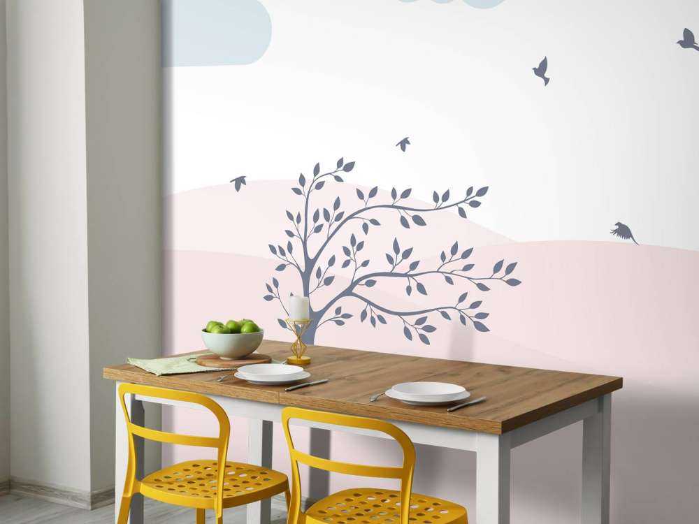 Pink hills with tree