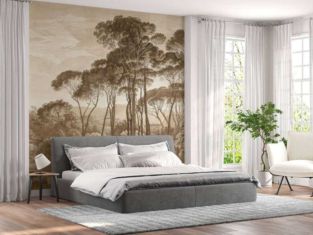 Forest landscape near Rome with setting sun