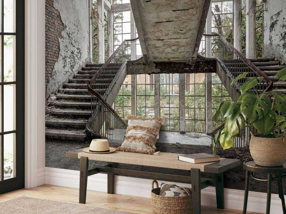Stairwell in abandoned school