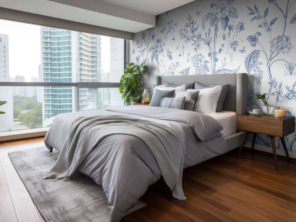 Floral illustration, blue and white