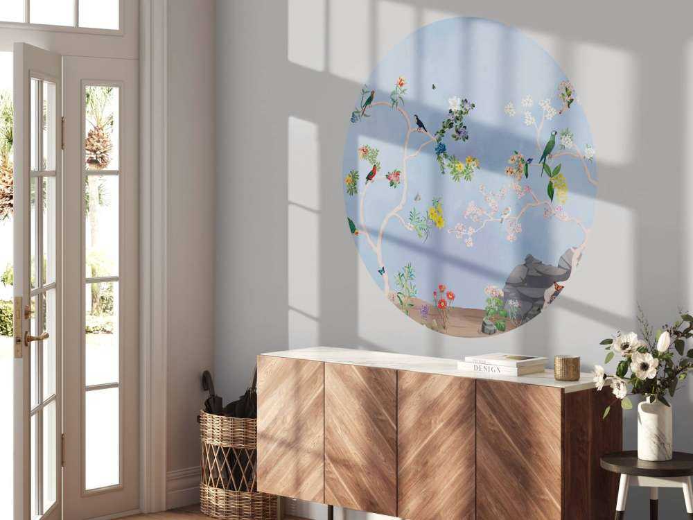 Birds in the Garden Blue Panorama