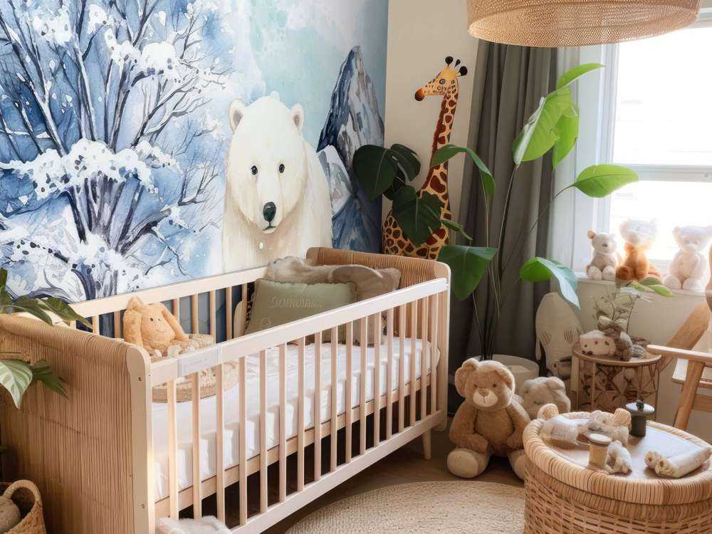 Polar bears in winter mountains