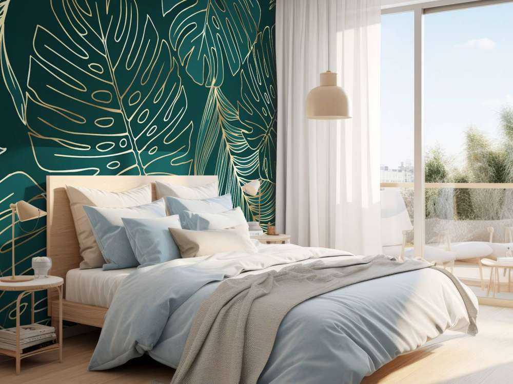 Green leaves with gold