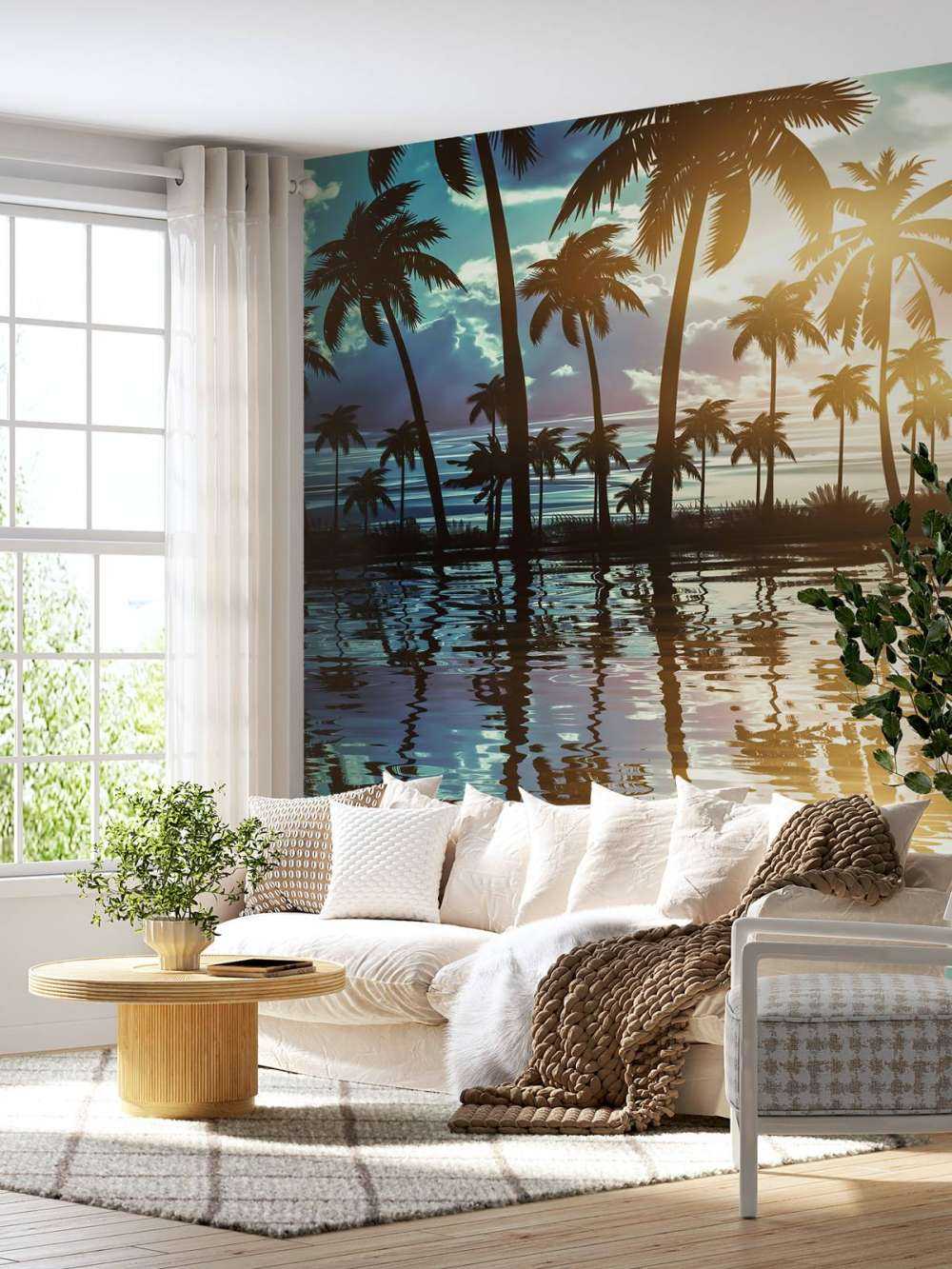 Night landscape with palm trees