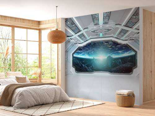 Spaceship with view on a planet
