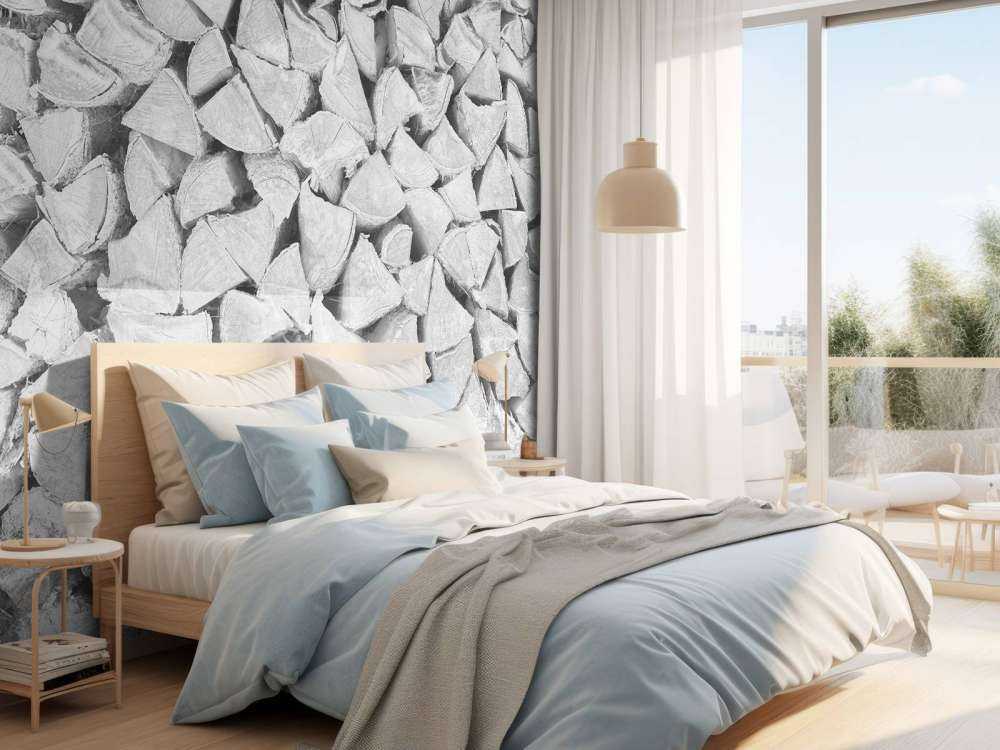 Wood pile in shades of grey