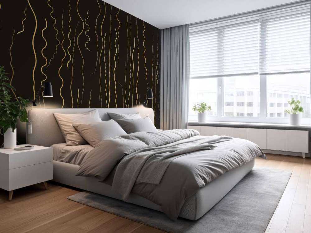 Organic lines grass gold on ebony black