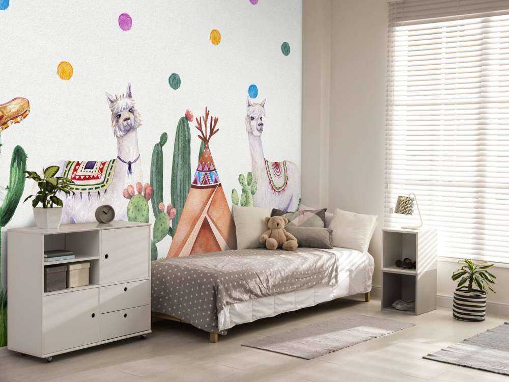 Alpacas between cacti