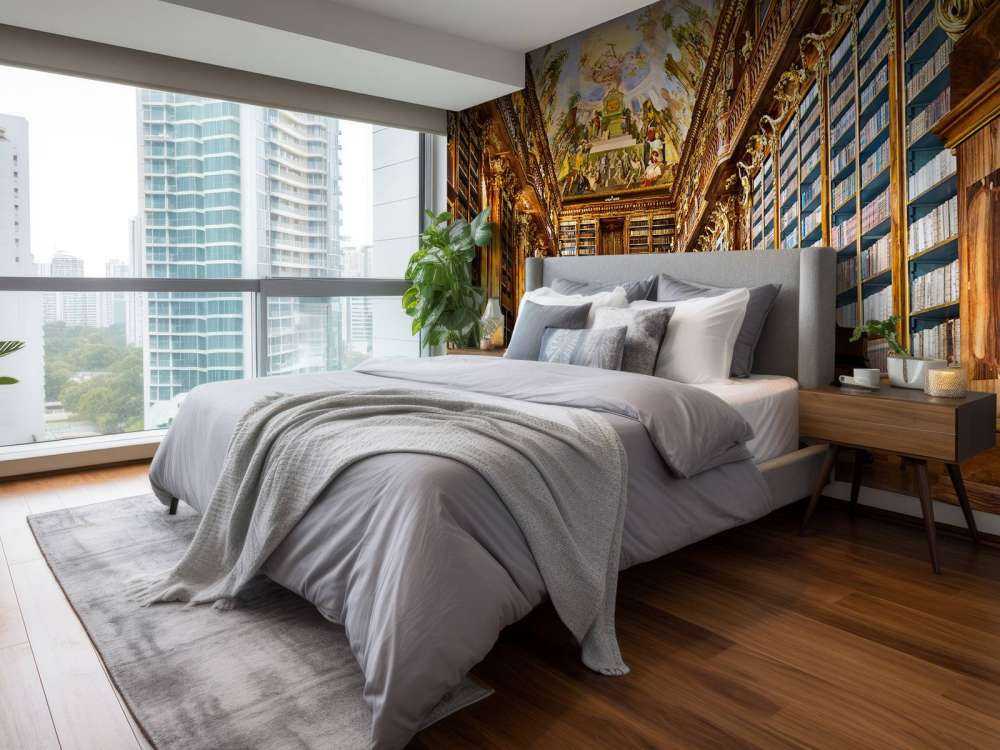 Historical library in warm wood