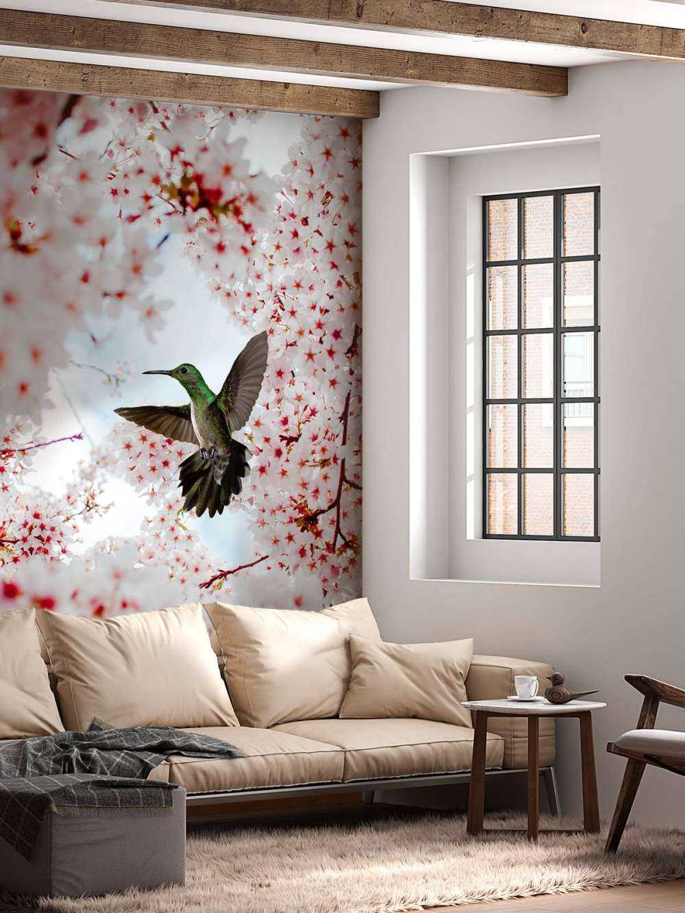 Hummingbird between the blossoms