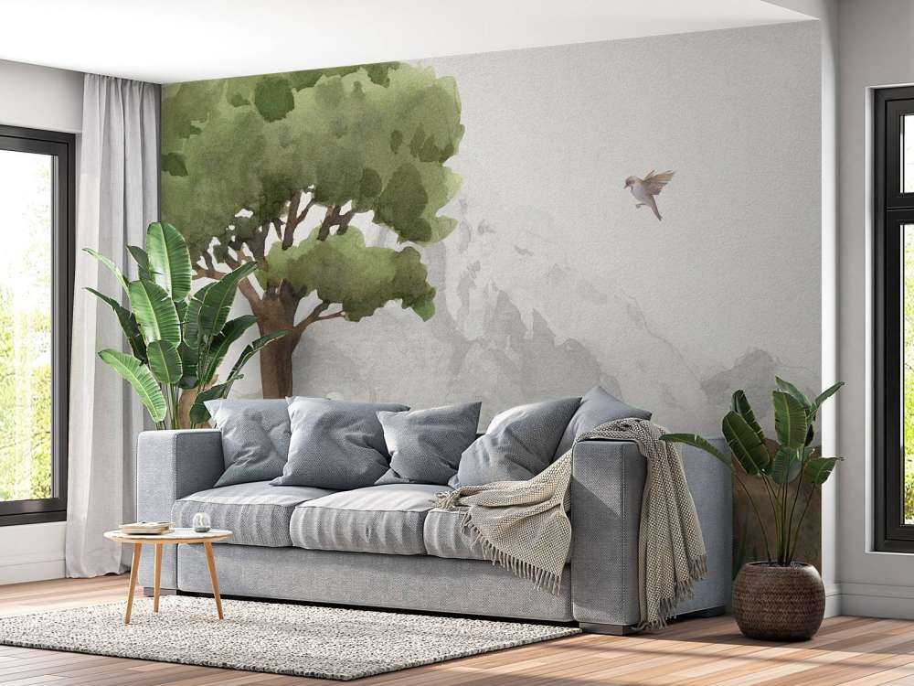 Forest animals near a mountain