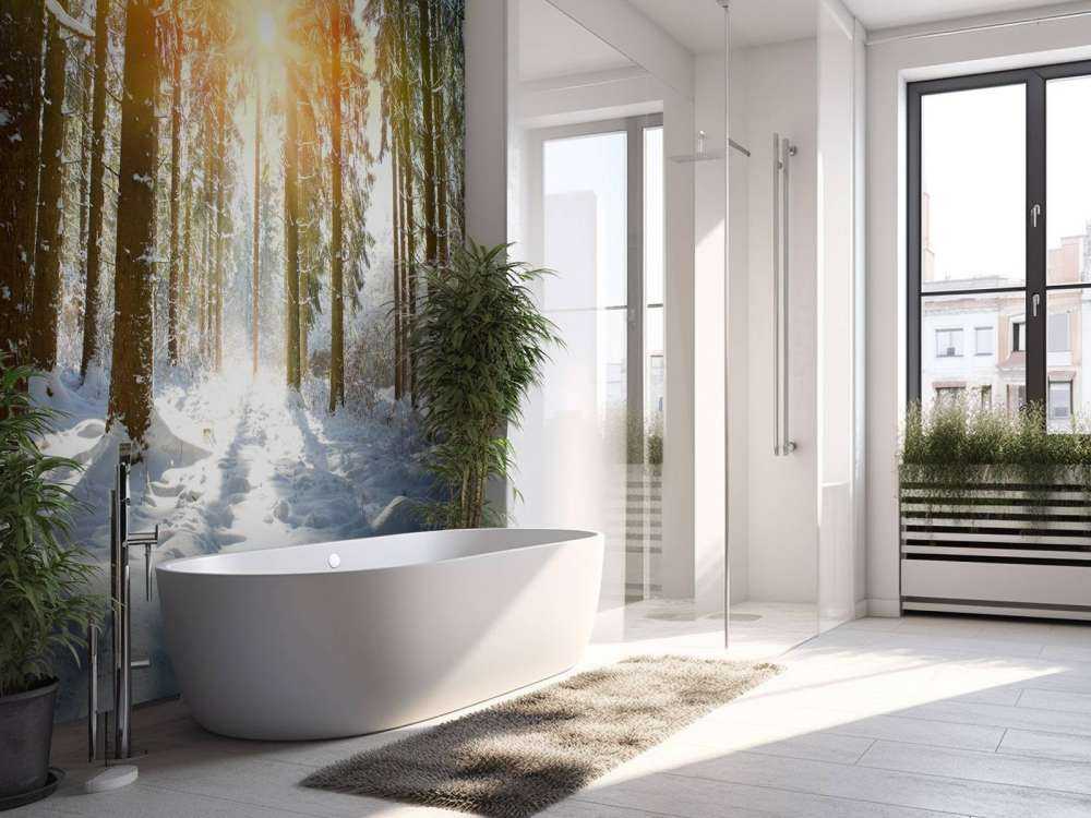 Sunlight in winter forest