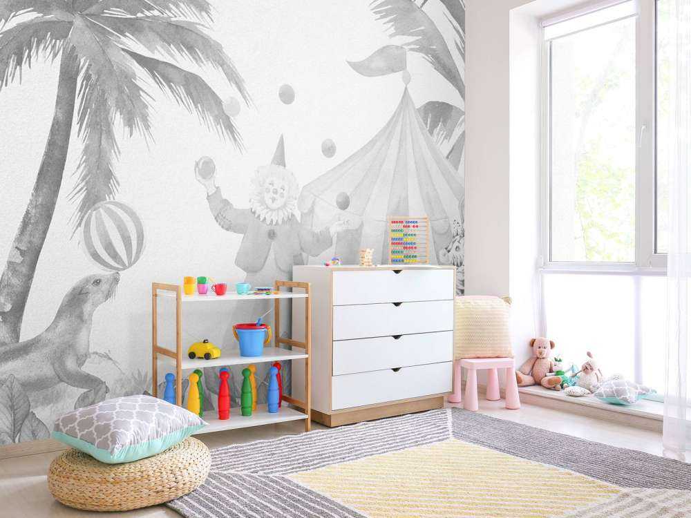 Cheerful circus animals grey