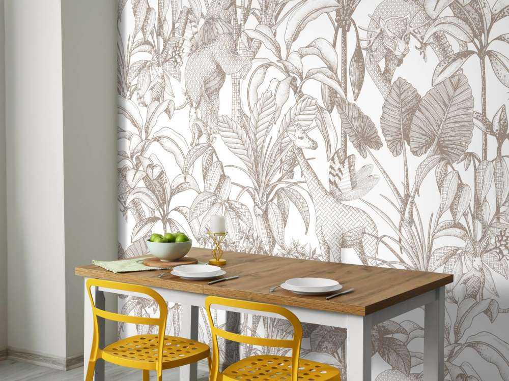 Animals between palm trees taupe