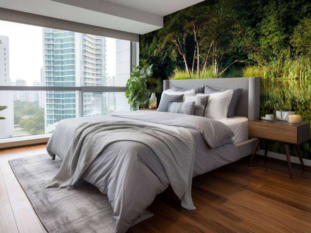 Island in forest lake