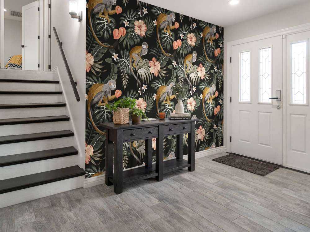 Tropical leaves with monkeys