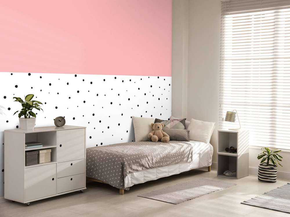 Pink and white areas with black dots