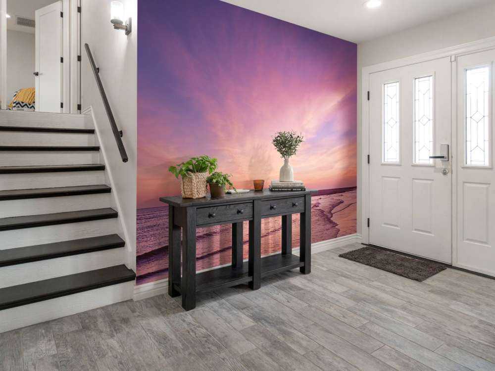 Beach with pink sunset