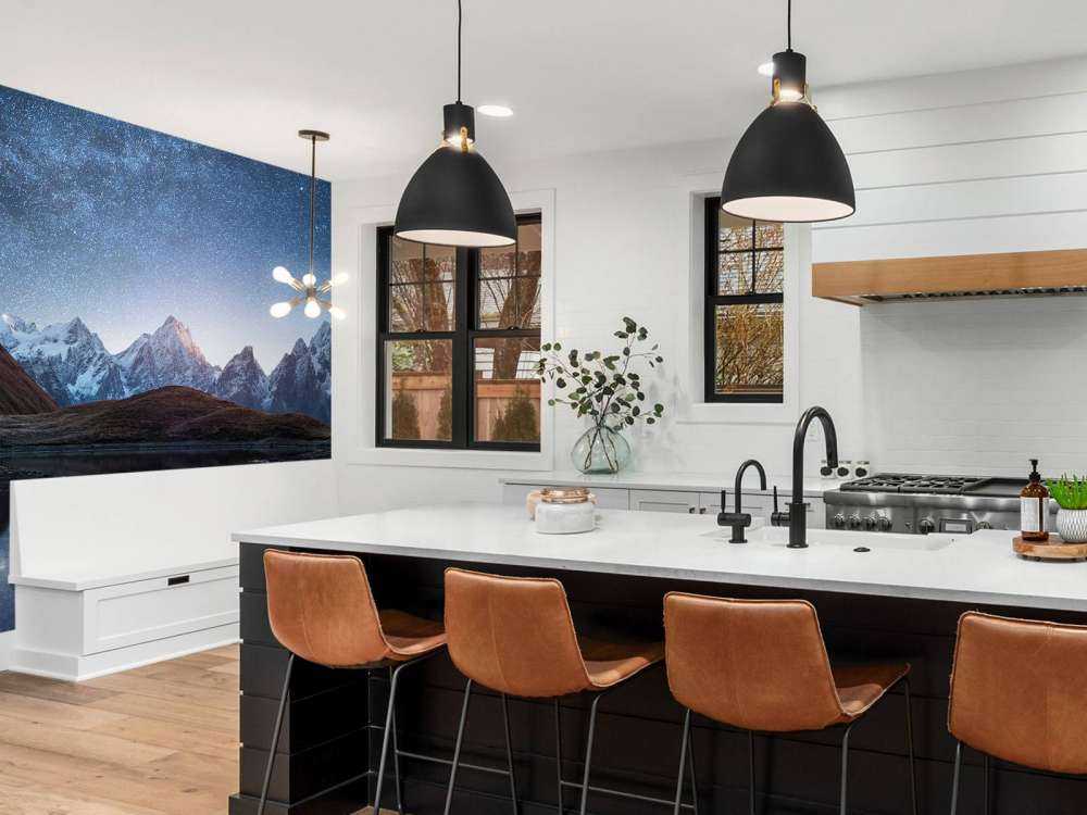 Mountains with snow at night