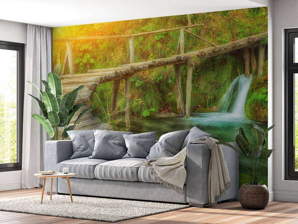 Wooden bridge with sunlight