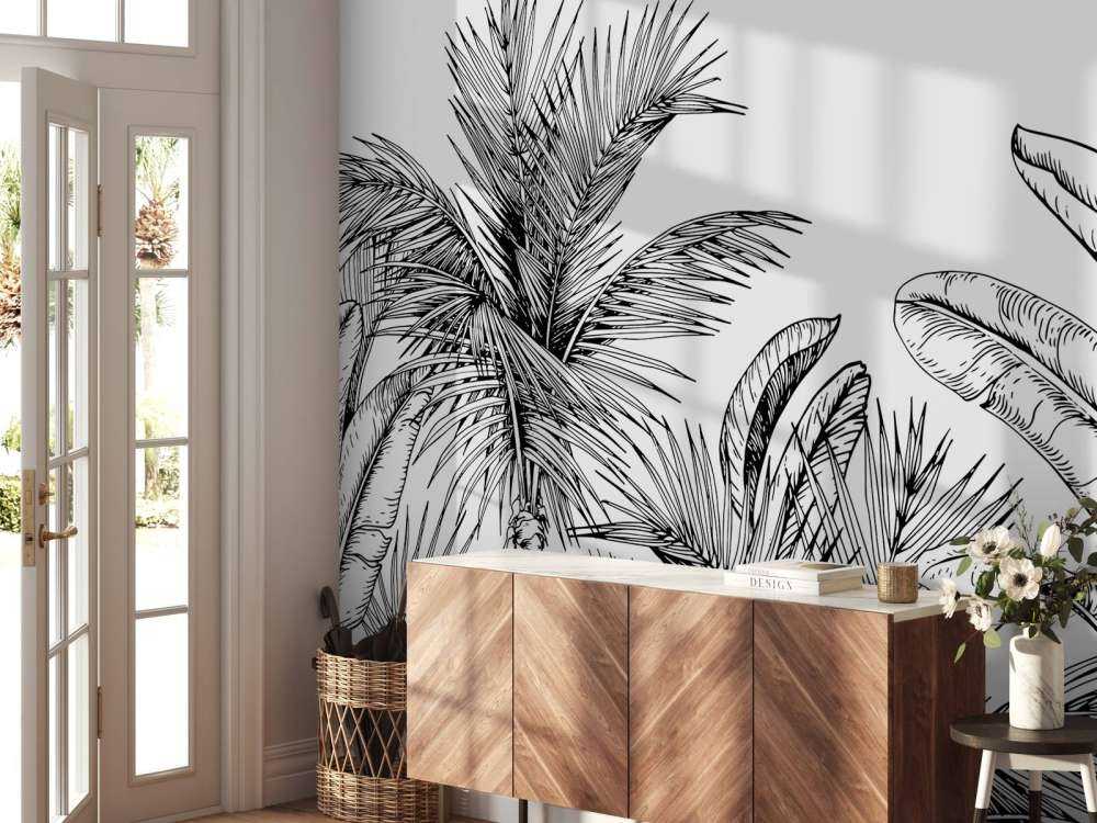 Palm trees and banana leaves