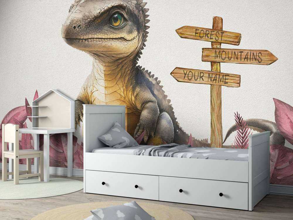 Baby spinosaurus in the pink jungle