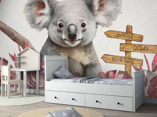 Baby koala in the jungle pink