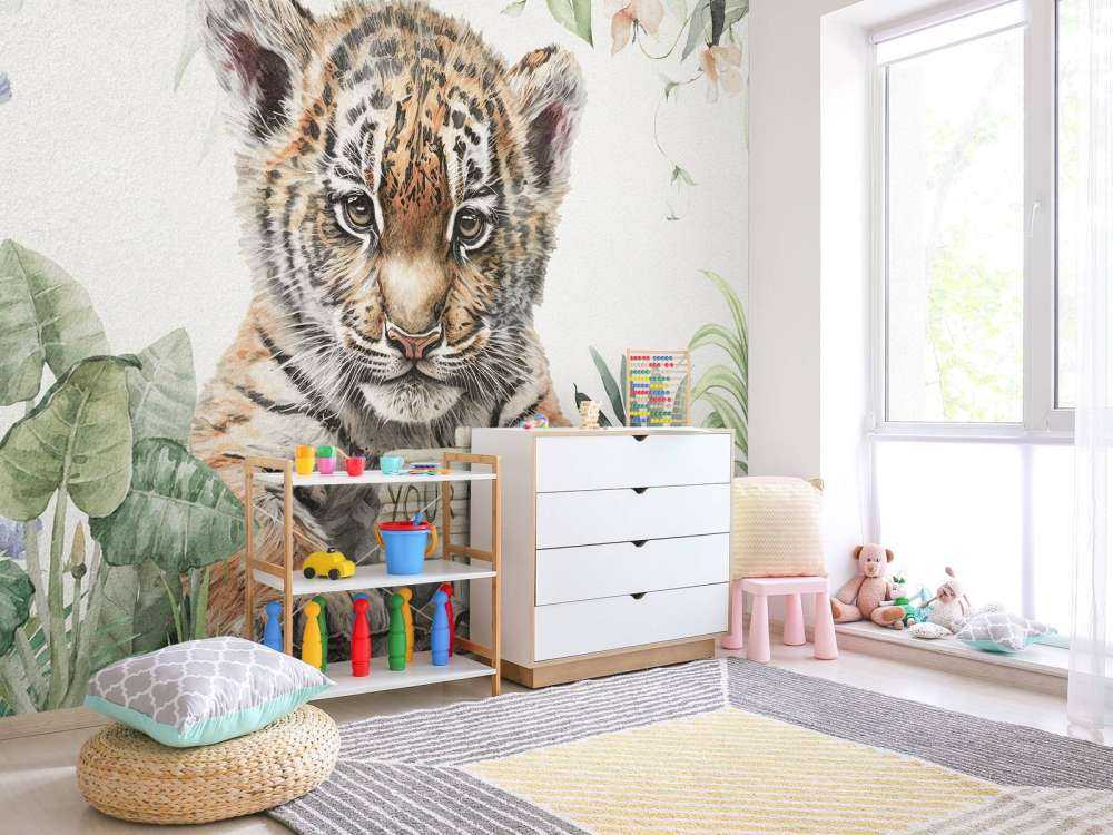 Cute tiger with plants