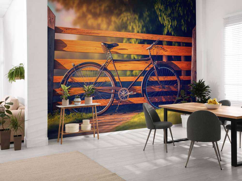 Bicycle at a wooden fence