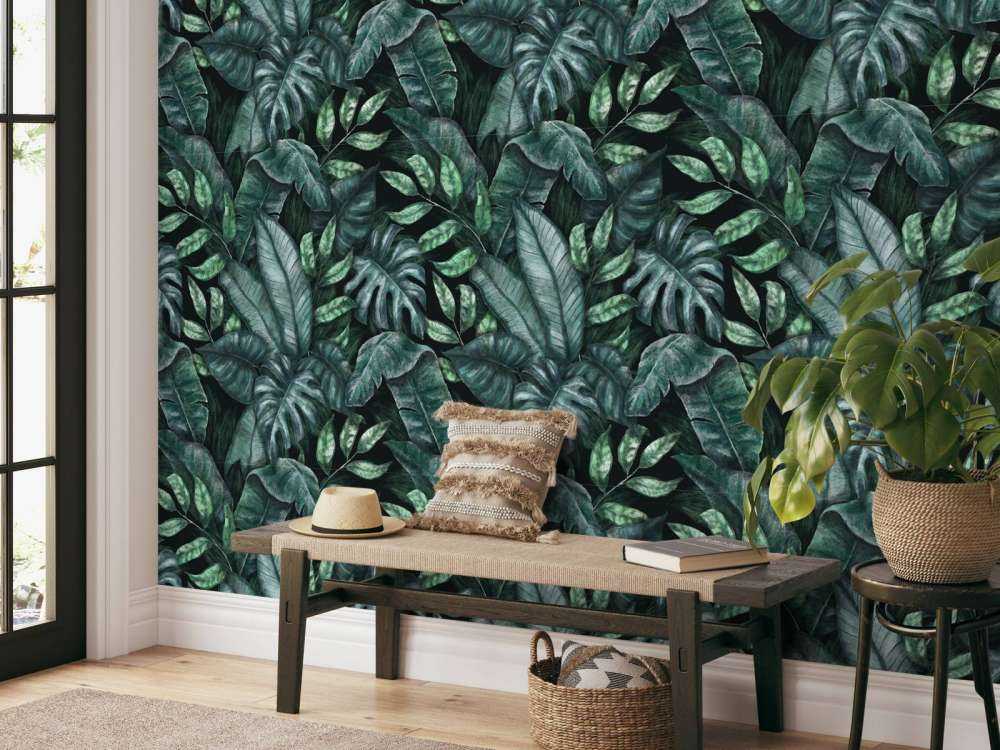 Botanical pattern with palm leaves