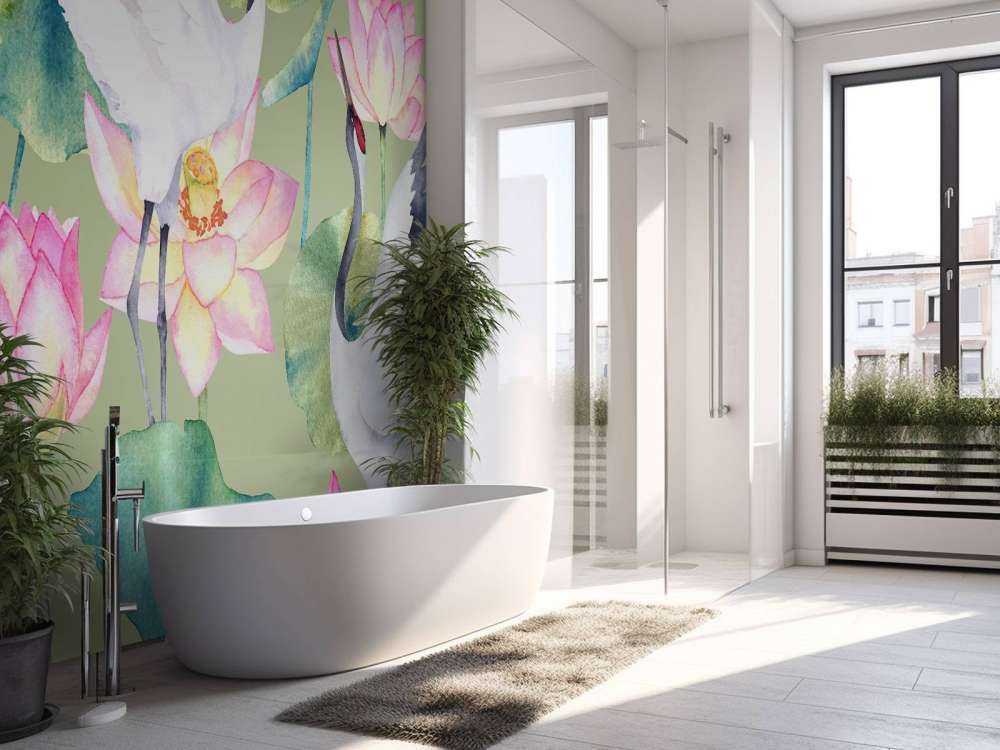 Cranes between flowers