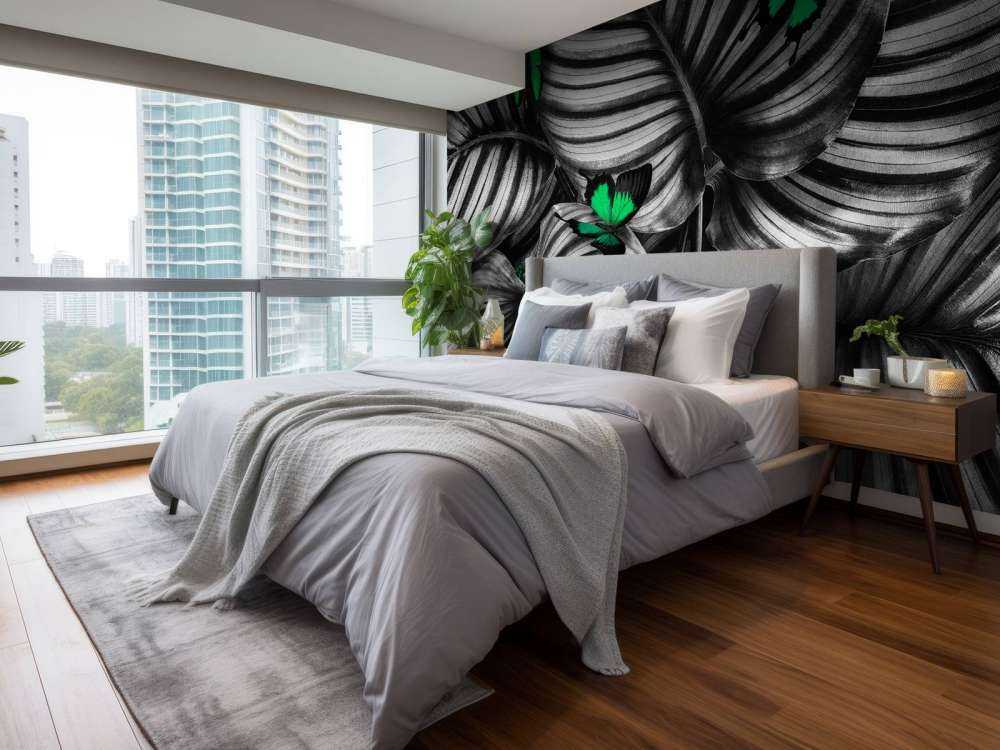 Butterflies on striped leaves