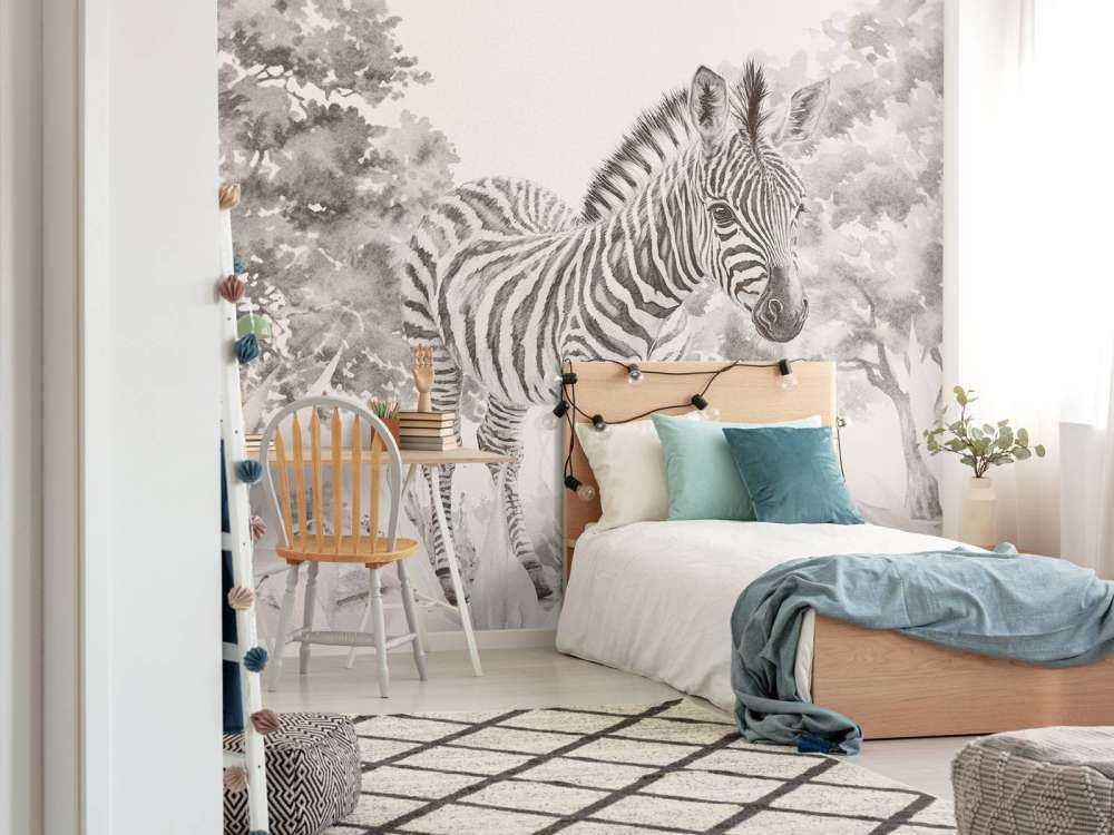 Young zebra in the nature beige