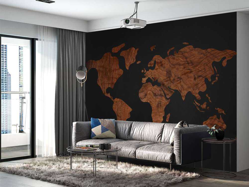 World map with wood veneer