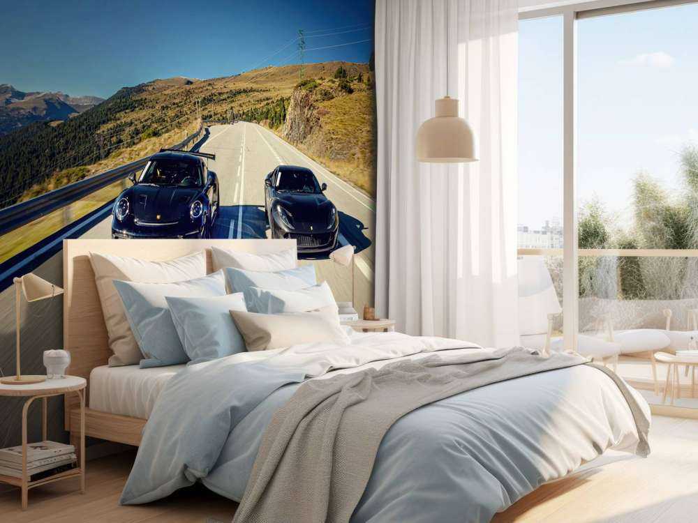 Black supercars in the mountains