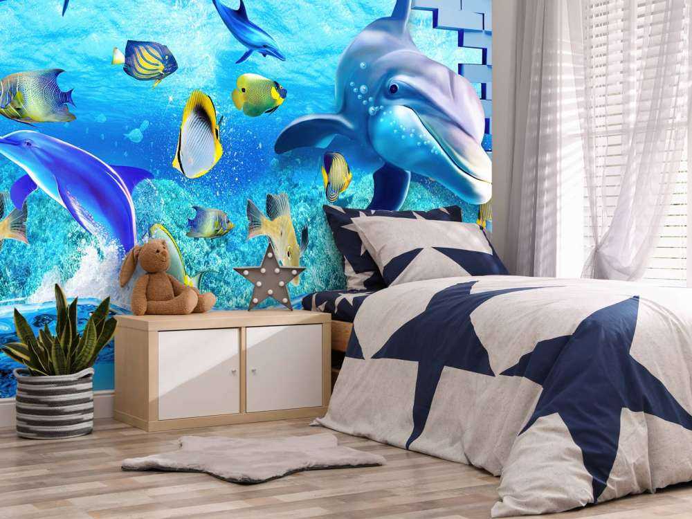 Dolphins behind a wall