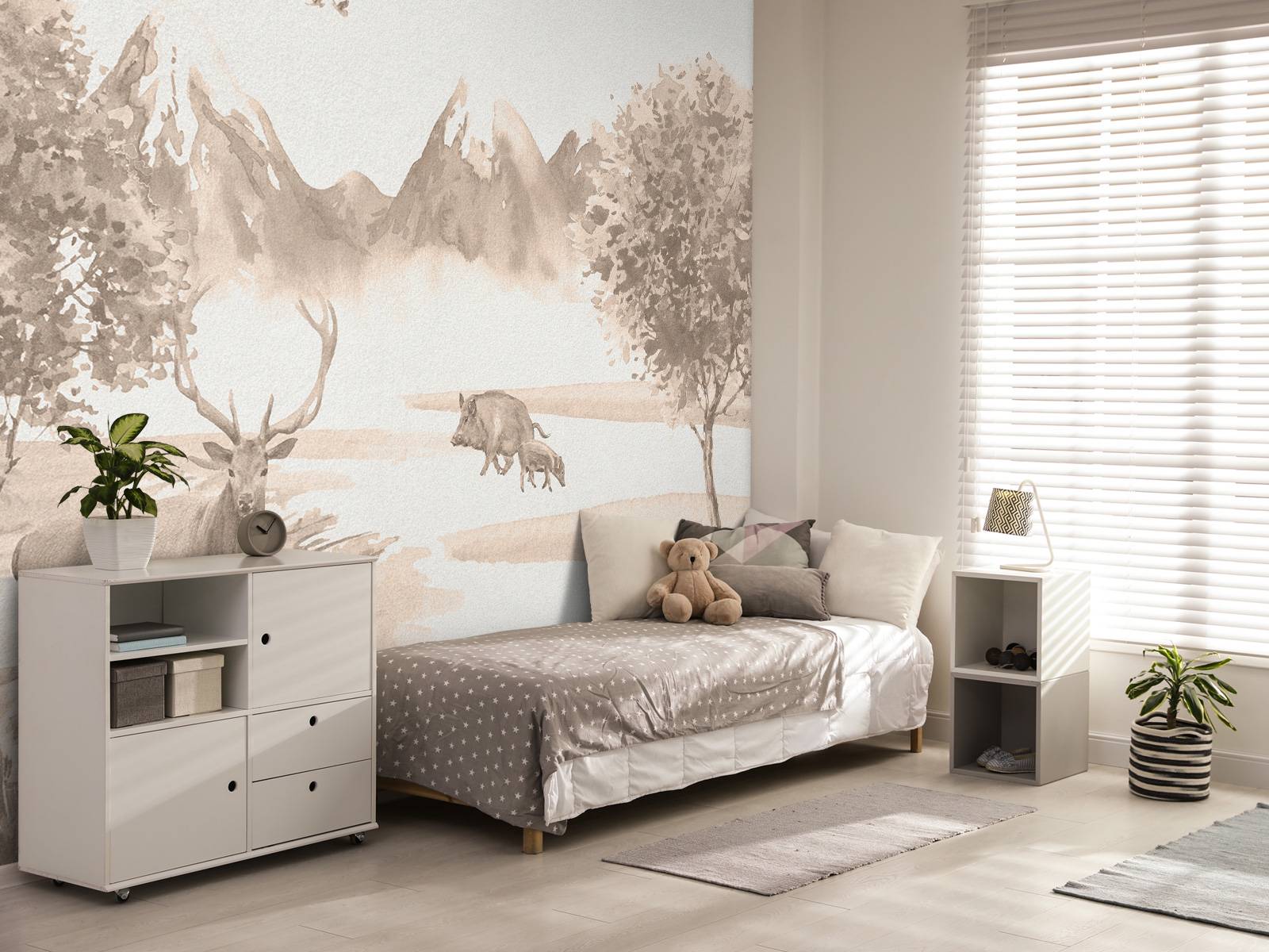 Forest with animals in taupe