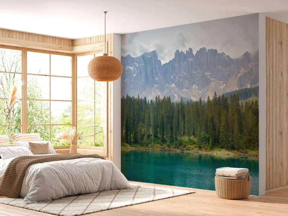 Tree line at mountain lake