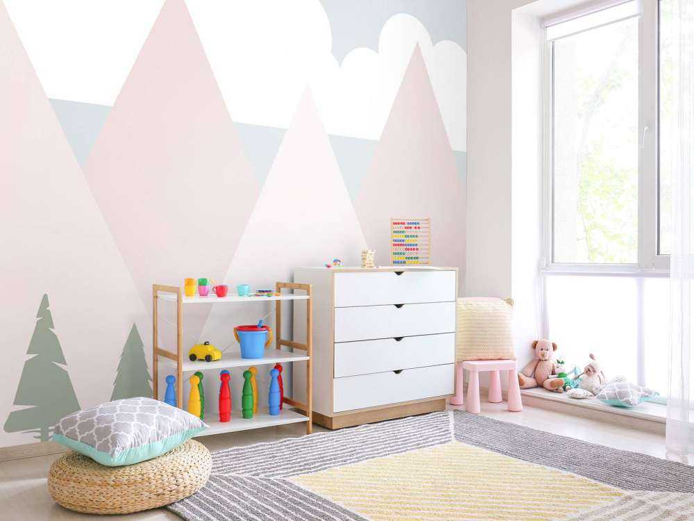 Pink mountains with pine trees