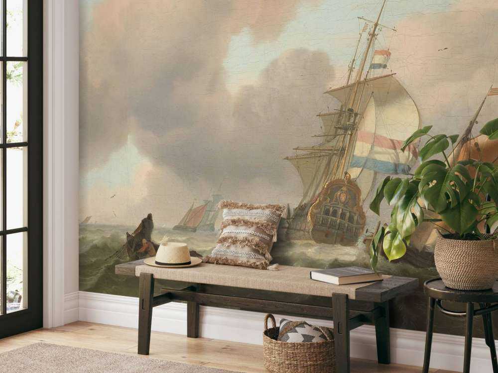 Rocky sea with ships